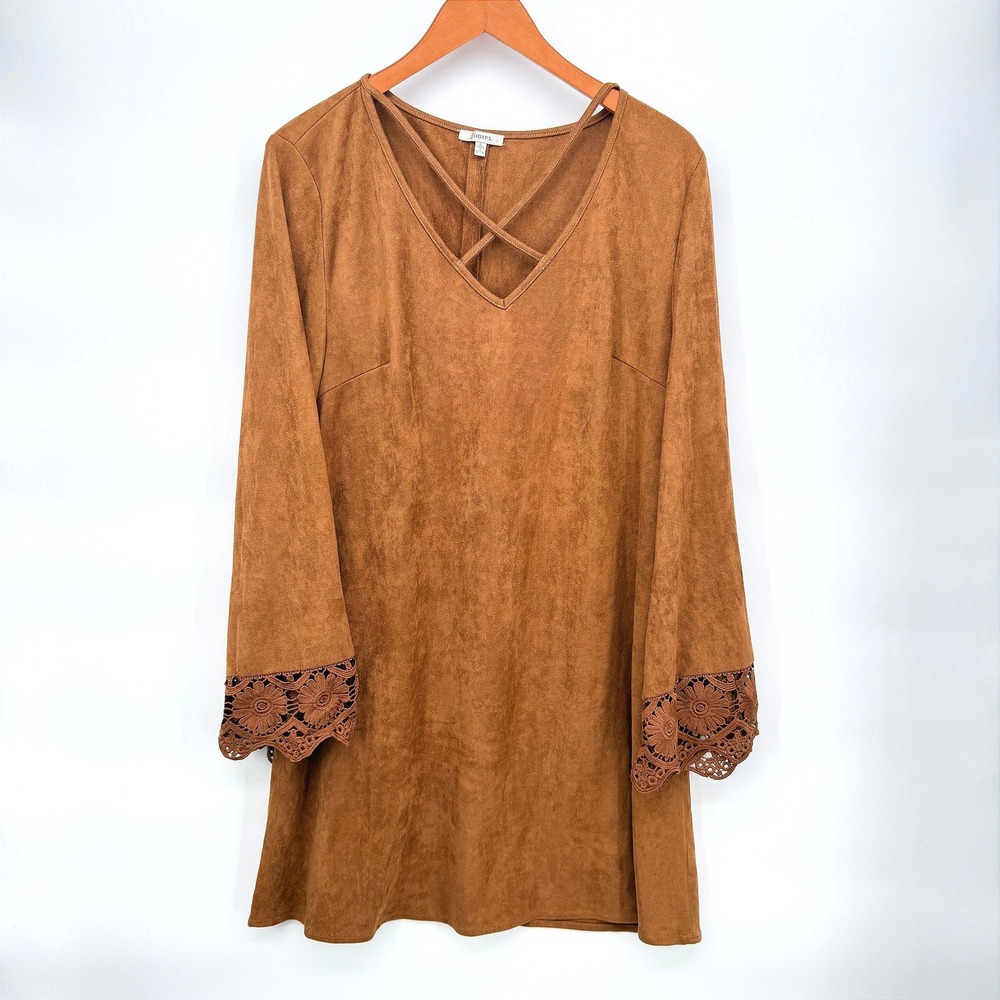 Jodifl Dress Faux Suede Crochet Trim Boho Festival Hippie Western Size Large